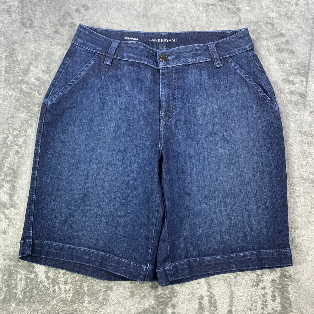 Lane Bryant Bermuda Shorts Women Size 14 Medium Wash Jean Denim Fade Minimalist